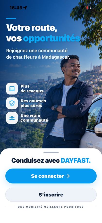 Écran d'accueil de l'app Dayfast Driver
